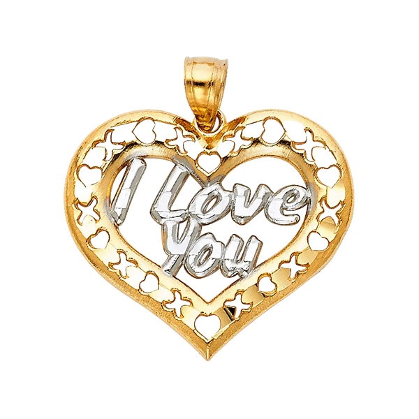 I Love You Heart Pendant - 14k Two Tone Gold