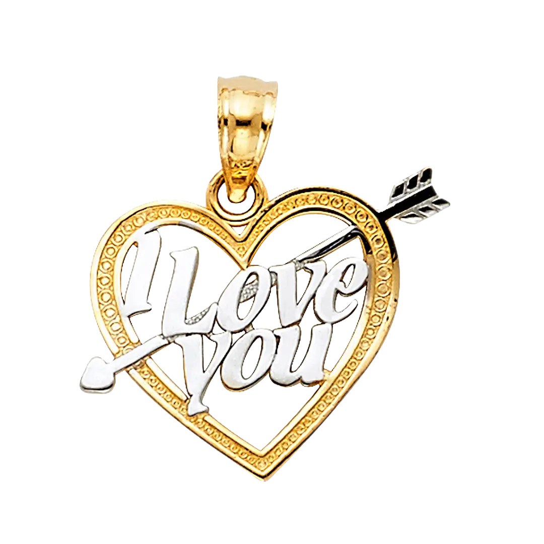 I Love You Heart Pendant - 14k Two Tone Gold