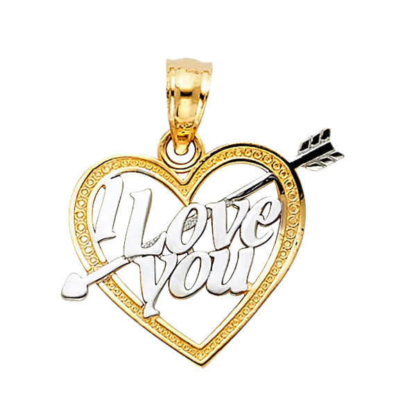 I Love You Heart Pendant - 14k Two Tone Gold