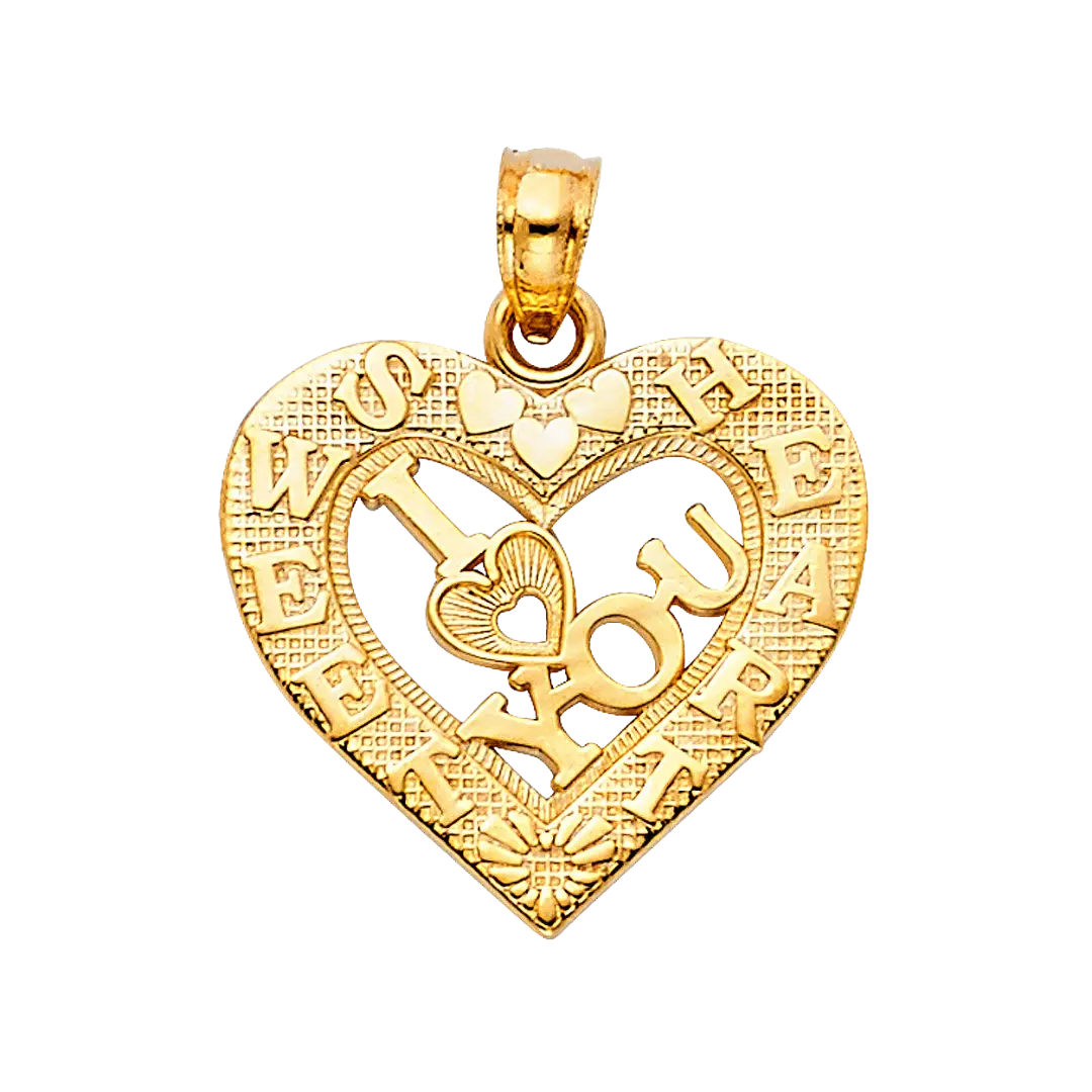 I Love You Heart Pendant - 14k Yellow Gold