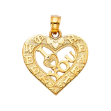 I Love You Heart Pendant - 14k Yellow Gold