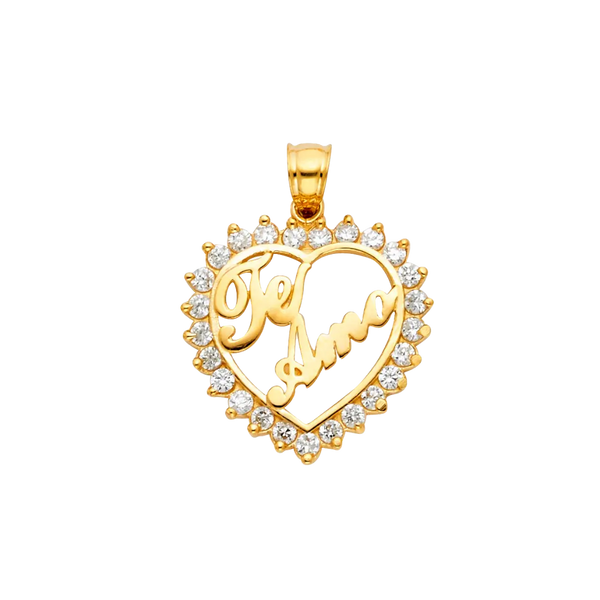 Oval Te Amo with CZ Pendant - 14k Yellow Gold