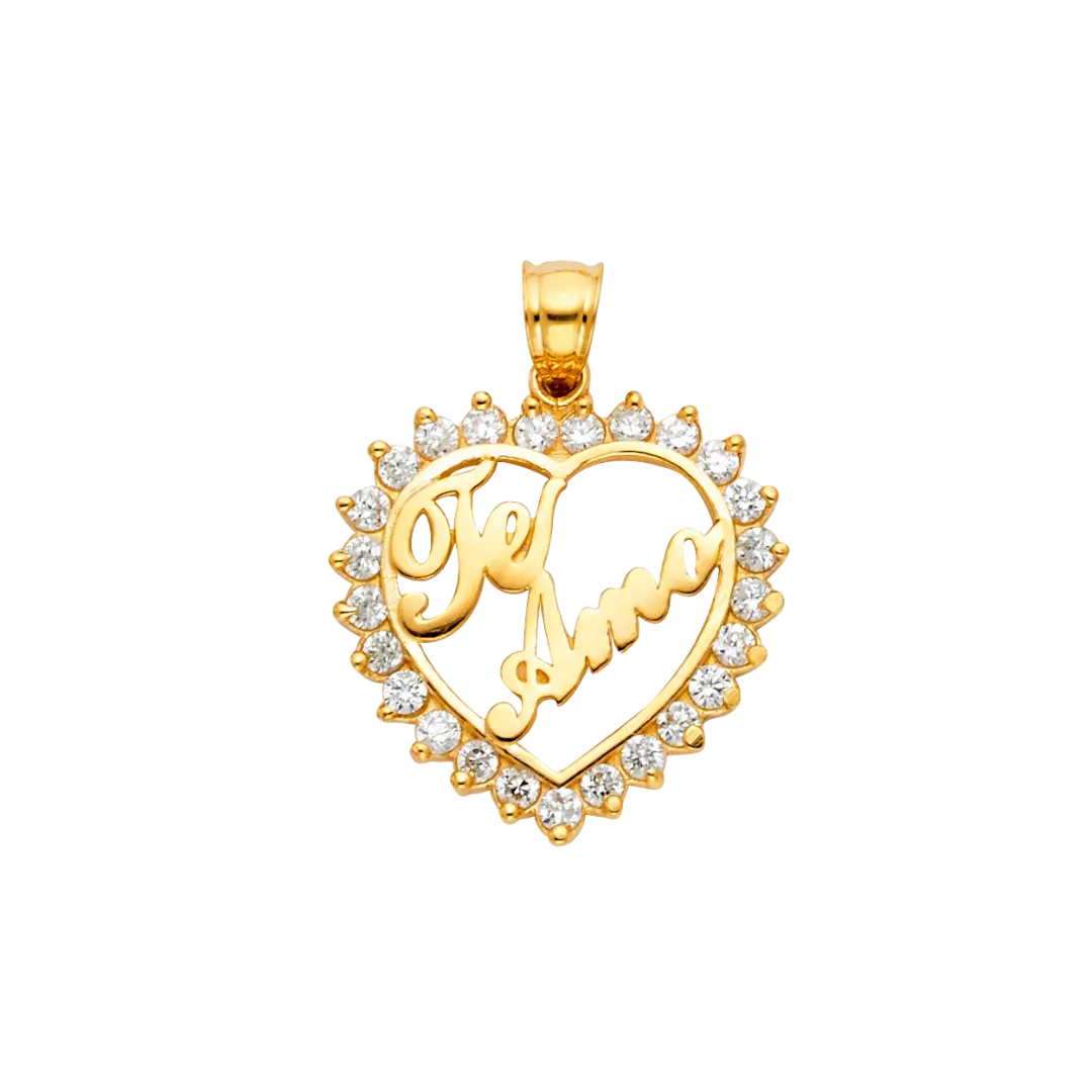 Oval Te Amo with CZ Pendant - 14k Yellow Gold