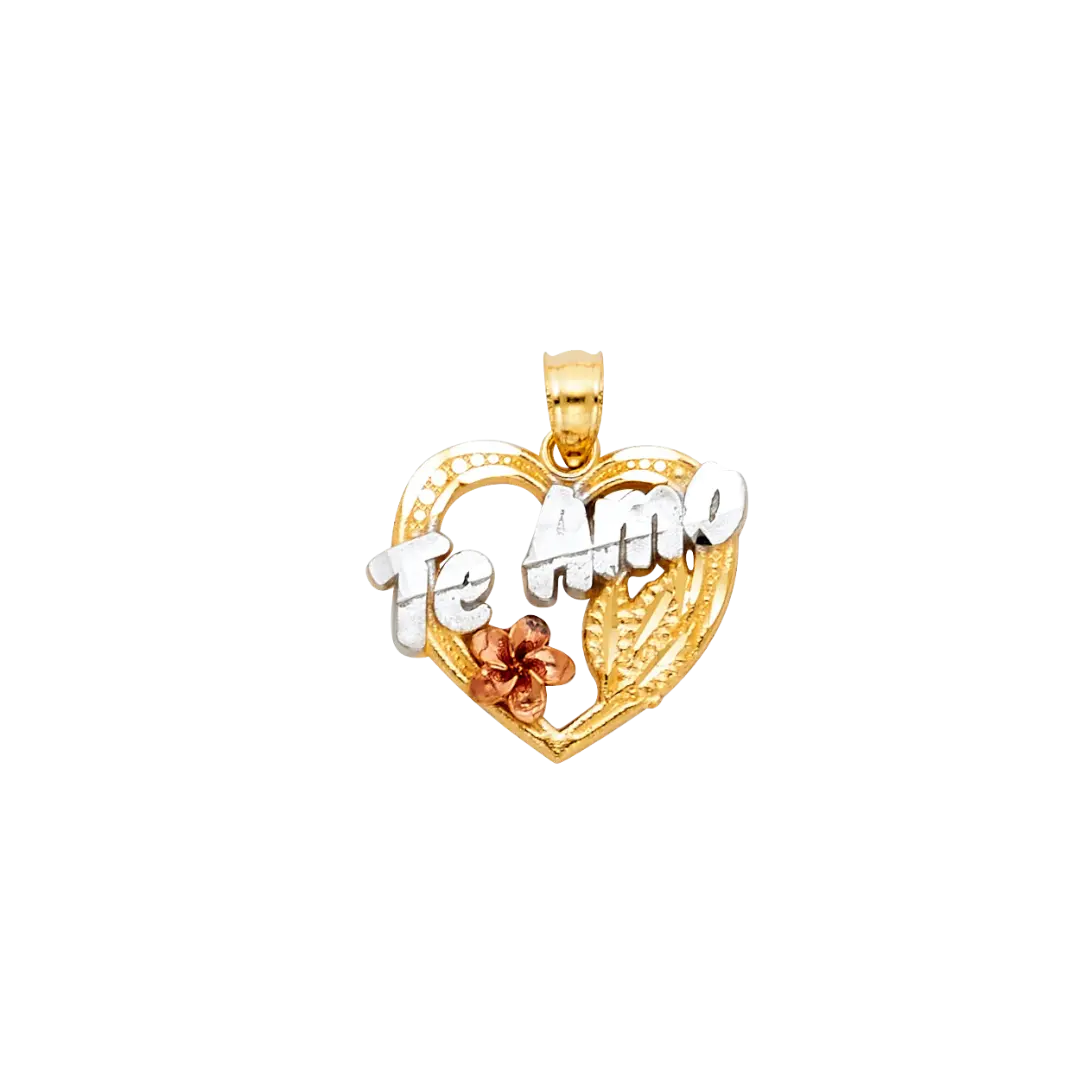 Heart Te Amo Pendant - 14k Tri Color Gold