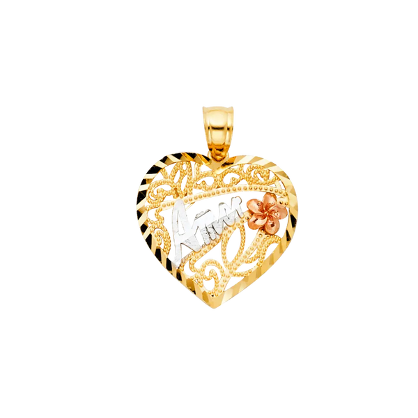 Heart Te Amo Pendant - 14k Tri Color Gold