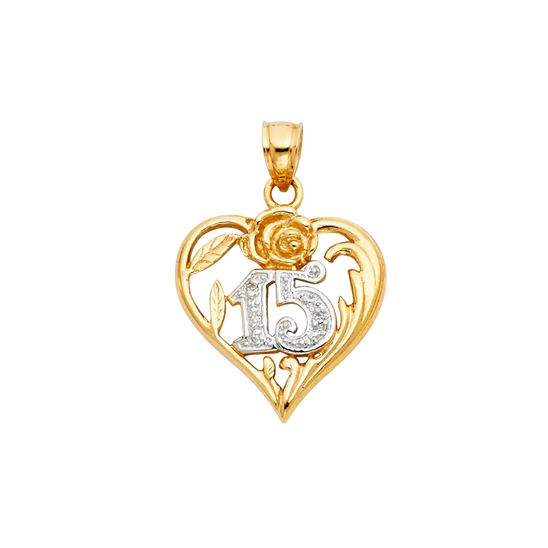 Quince Anos Heart Pendant - 14k Two Tone Gold