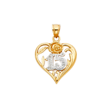 Quince Anos Heart Pendant - 14k Two Tone Gold