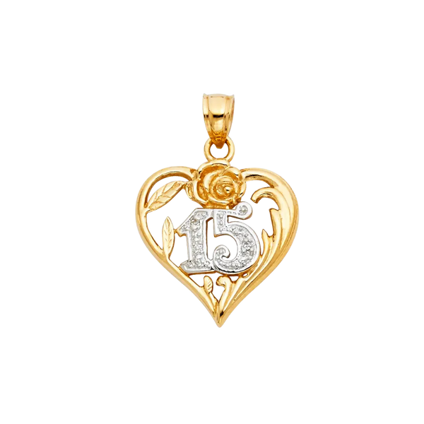 Quince Anos Heart Pendant - 14k Two Tone Gold