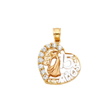 Quince Anos Heart with CZ Pendant - 14k Tri Color Gold