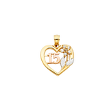 Quince Anos Heart with CZ Pendant - 14k Tri Color Gold