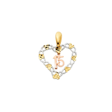 Quince Anos Heart Pendant - 14k Tri Color Gold