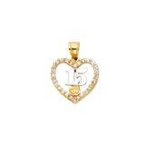 Quince Anos Heart with CZ Pendant - 14k Two Tone Gold