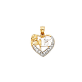 Quince Anos Heart with CZ Pendant - 14k Two Tone Gold