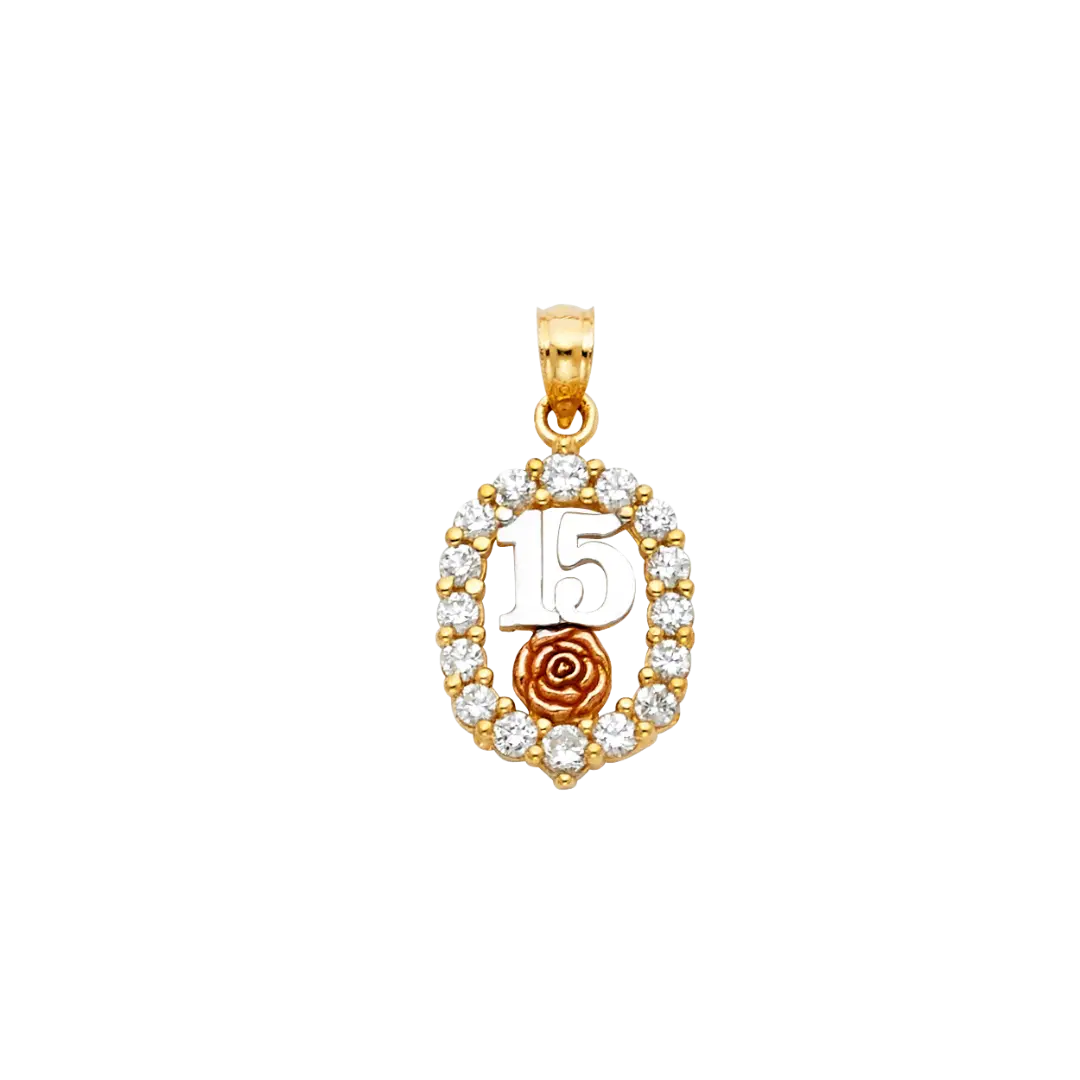 Quince Anos with CZ Pendant - 14k Tri Color Gold