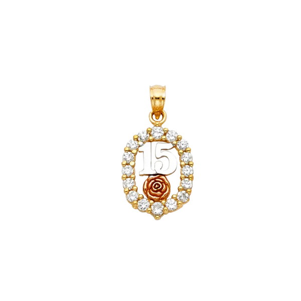 Quince Anos with CZ Pendant - 14k Tri Color Gold