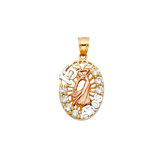 Oval Quince Anos with CZ Pendant - 14k Tri Color Gold