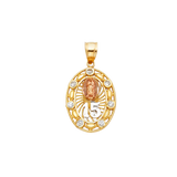 Oval Quince Anos with CZ Pendant - 14k Tri Color Gold