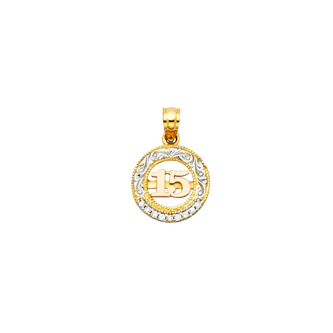 Quince Anos Pendant - 14k Tri Color Gold