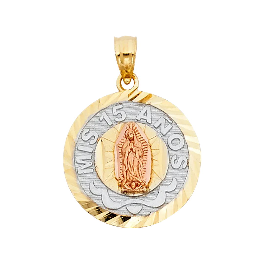 Quince Anos Pendant - 14k Tri Color Gold