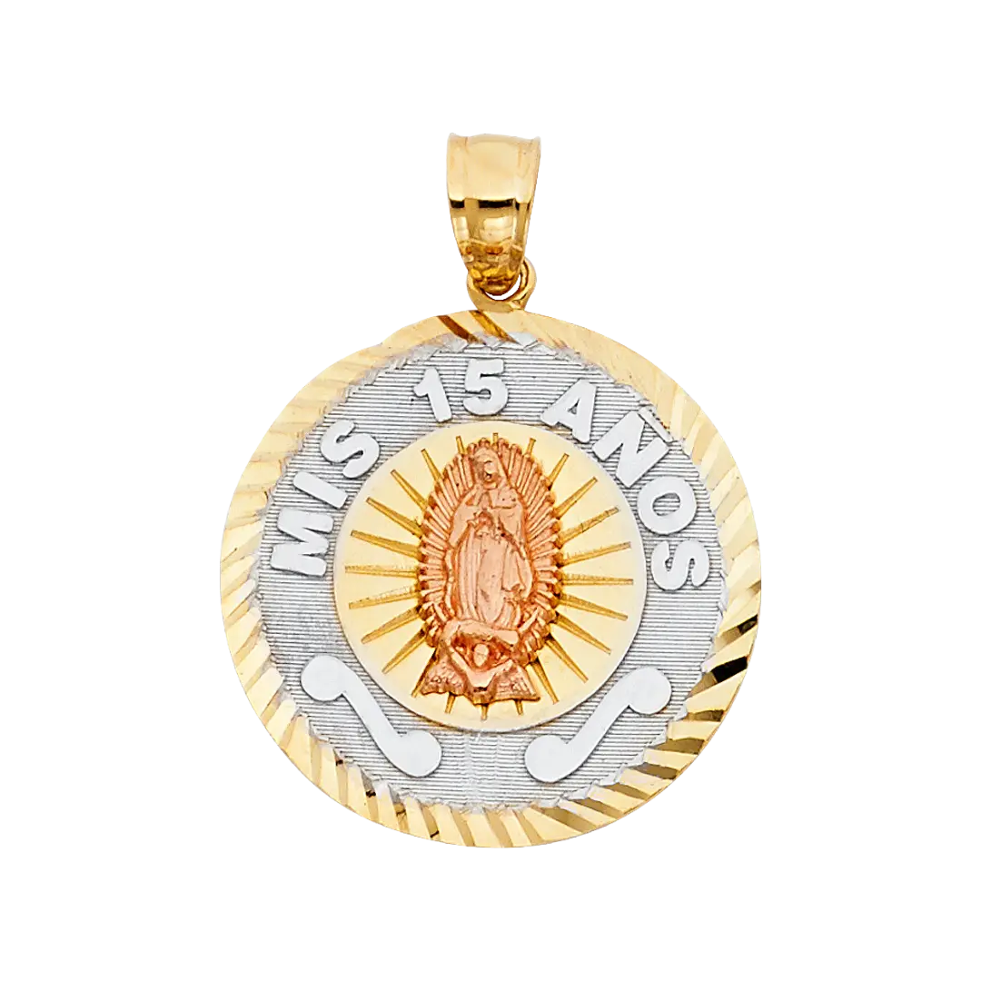 Quince Anos Pendant - 14k Tri Color Gold