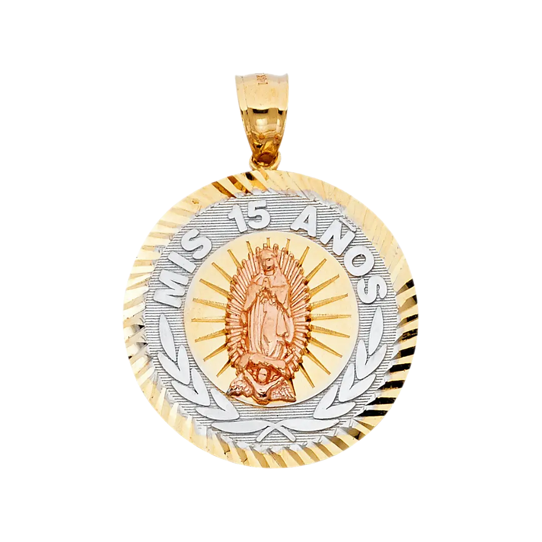 Quince Anos Pendant - 14k Tri Color Gold