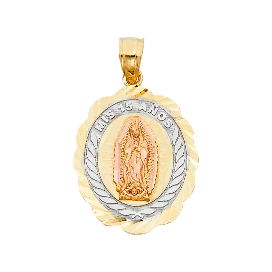 Quince Anos Pendant - 14k Tri Color Gold