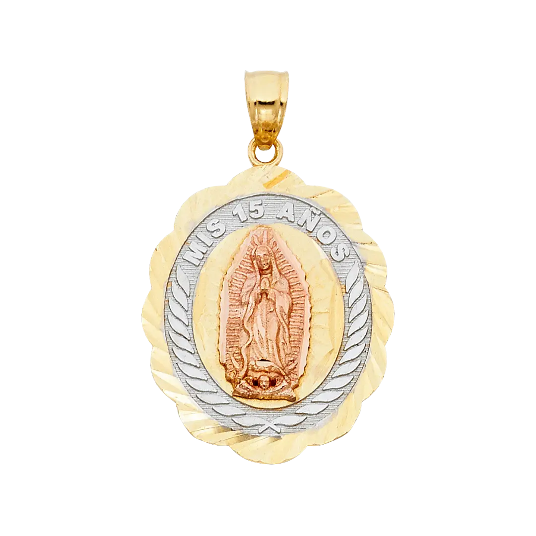 Quince Anos Pendant - 14k Tri Color Gold