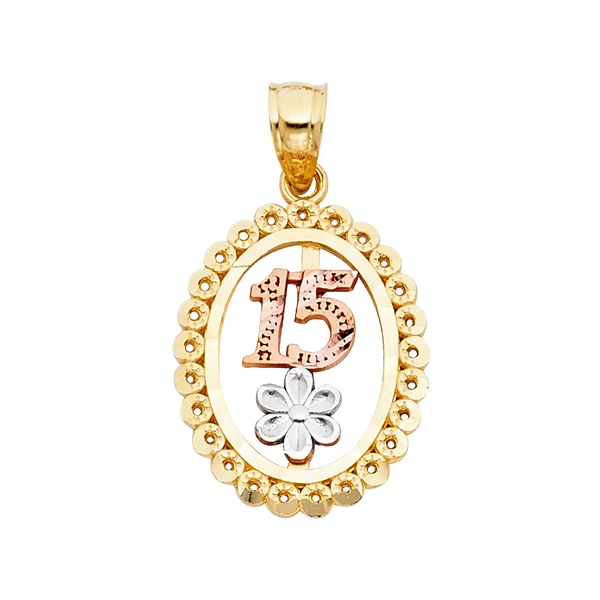 Oval Quince Anos Pendant - 14k Tri Color Gold