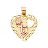 Quince Anos Heart Pendant - 14k Two Tone Gold