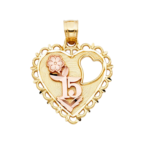 Quince Anos Heart Pendant - 14k Two Tone Gold