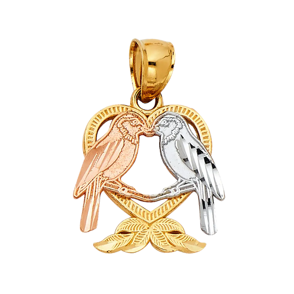 Heart with Bird Pendant - 14k Tri Color Gold