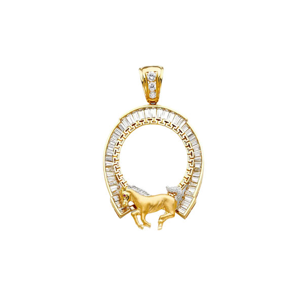 Horse Shoe CZ Frame (50 Pesos) - 14k Two Tone Gold