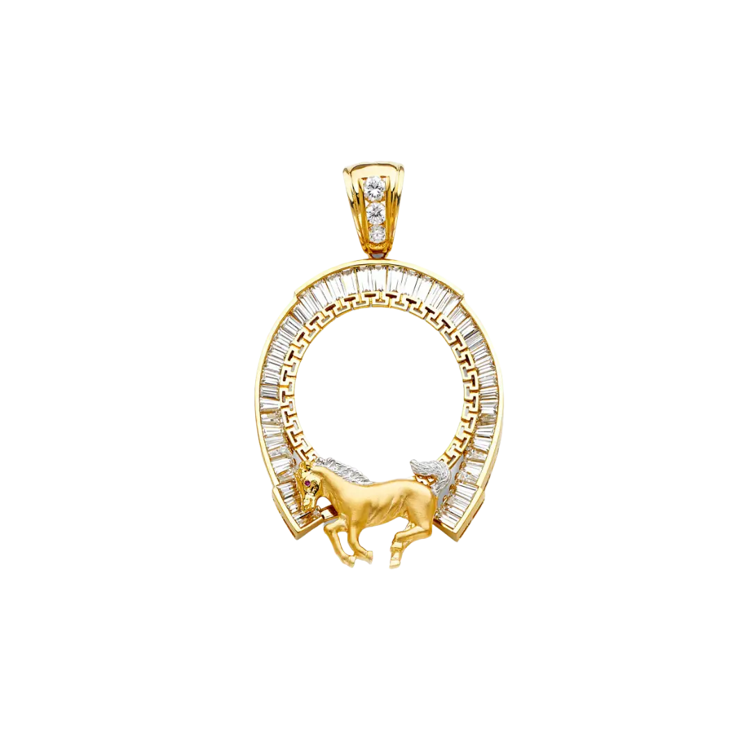 Horse Shoe CZ Frame (50 Pesos) - 14k Two Tone Gold