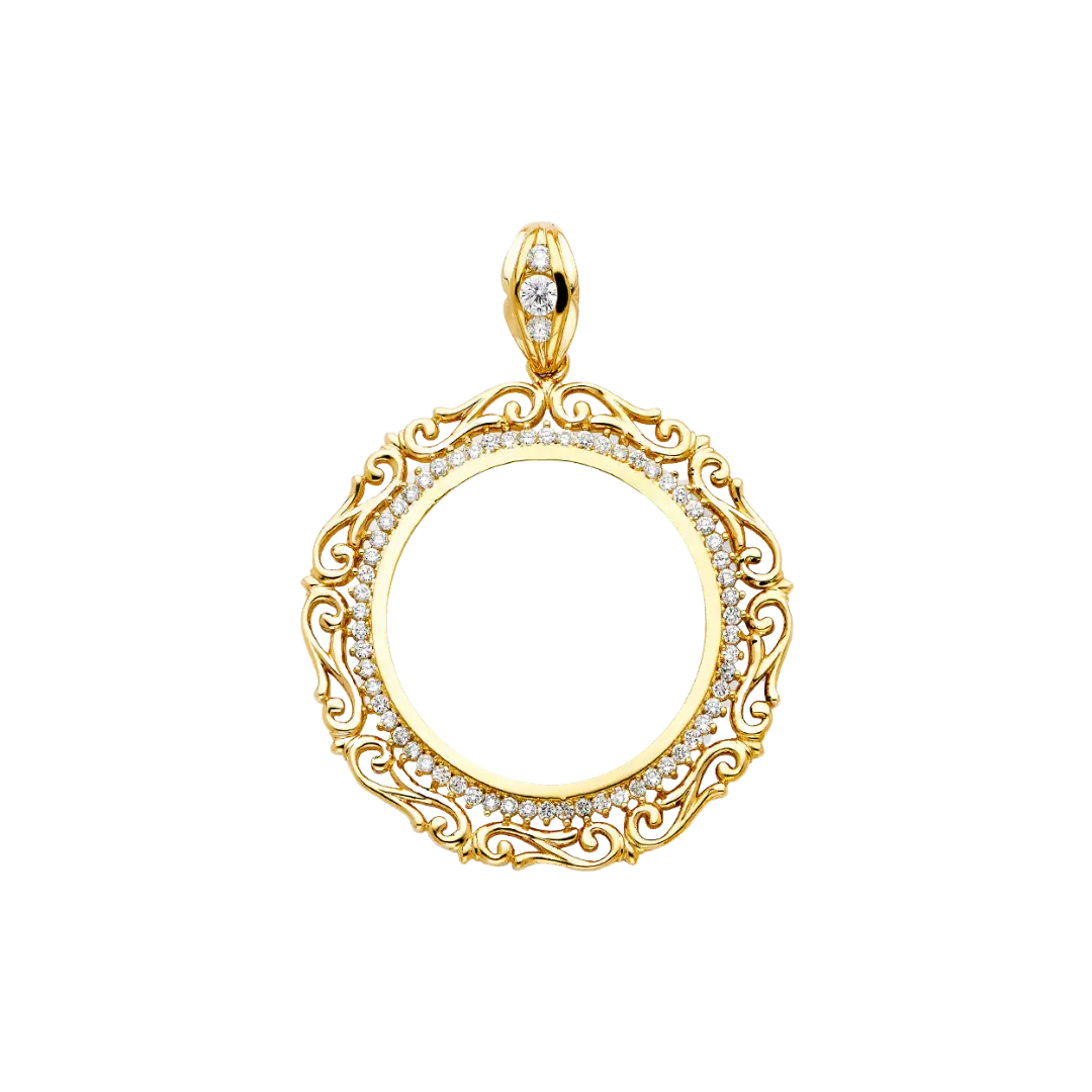 Round CZ Frame (50 Pesos) - 14k Gold