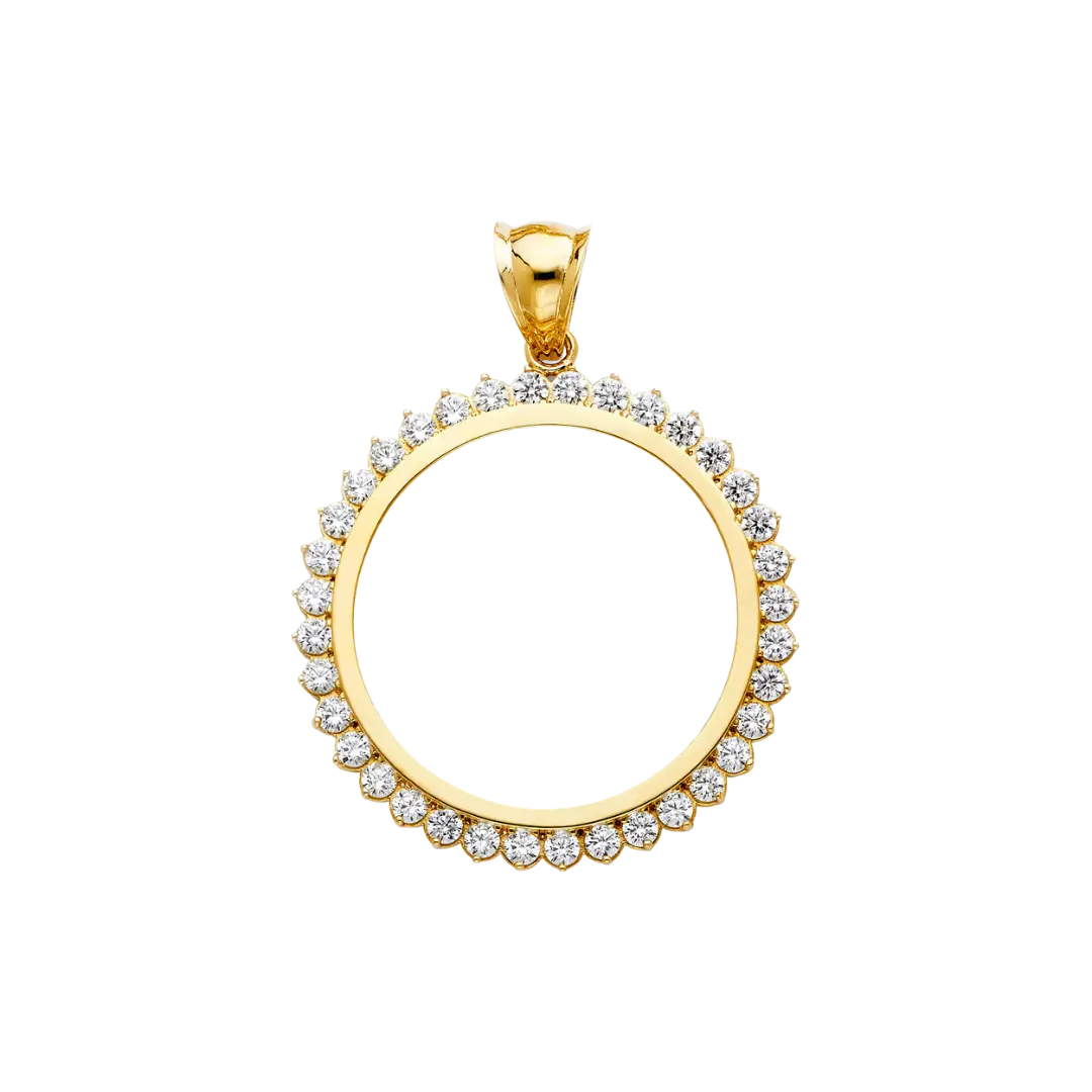 Round CZ Frame (50 Pesos) - 14k Gold