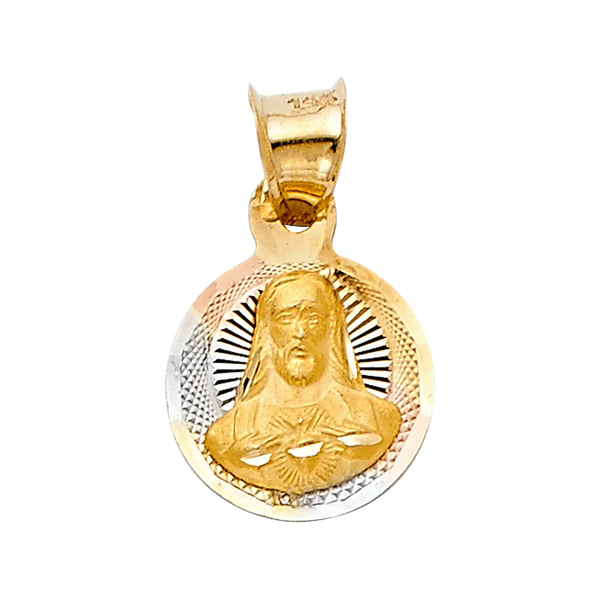 Jesus Stamp Pendant - 14k Tri Color Gold