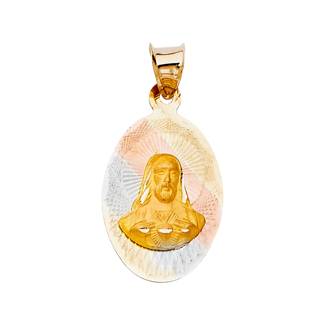 Jesus Stamp Pendant - 14k Tri Color Gold