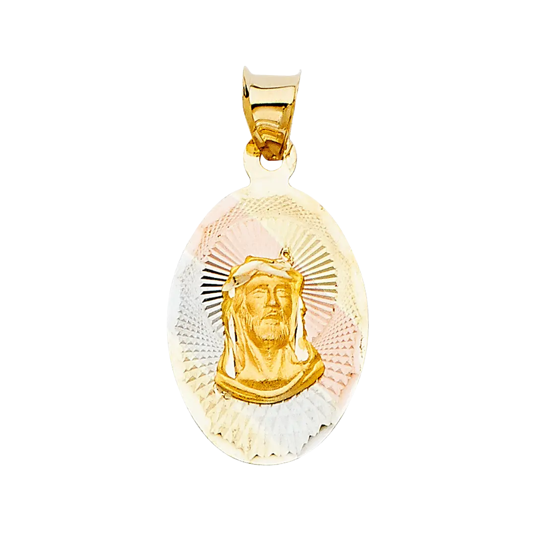 Jesus Stamp Pendant - 14k Tri Color Gold