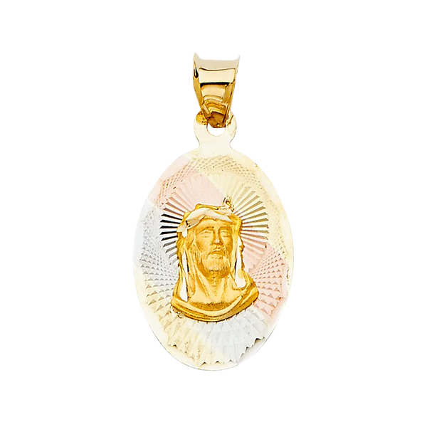 Jesus Stamp Pendant - 14k Tri Color Gold