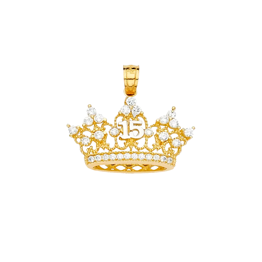 Quince Anos Crown with CZ Pendant - 14k Yellow Gold