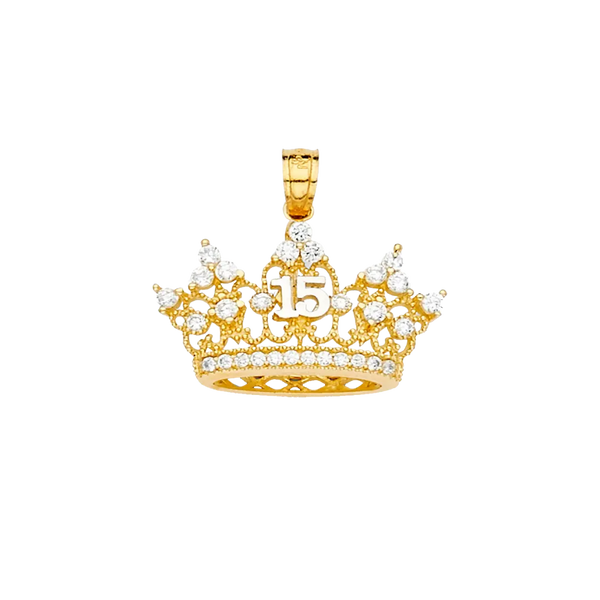 Quince Anos Crown with CZ Pendant - 14k Yellow Gold