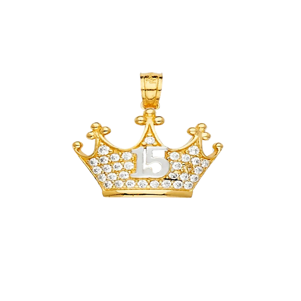 Quince Anos Crown with CZ Pendant - 14k Yellow Gold