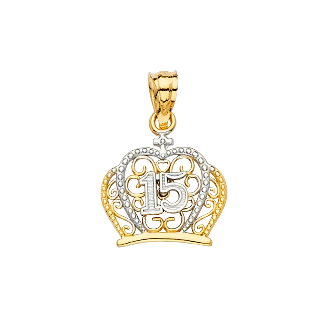 Quince Anos Crown with CZ Pendant - 14k Two Tone Gold