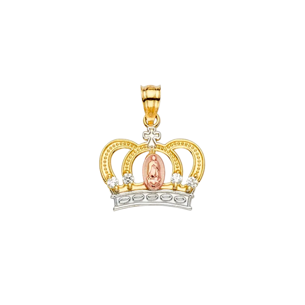 Guadalupe Crown with CZ Pendant - 14k Tri Color Gold