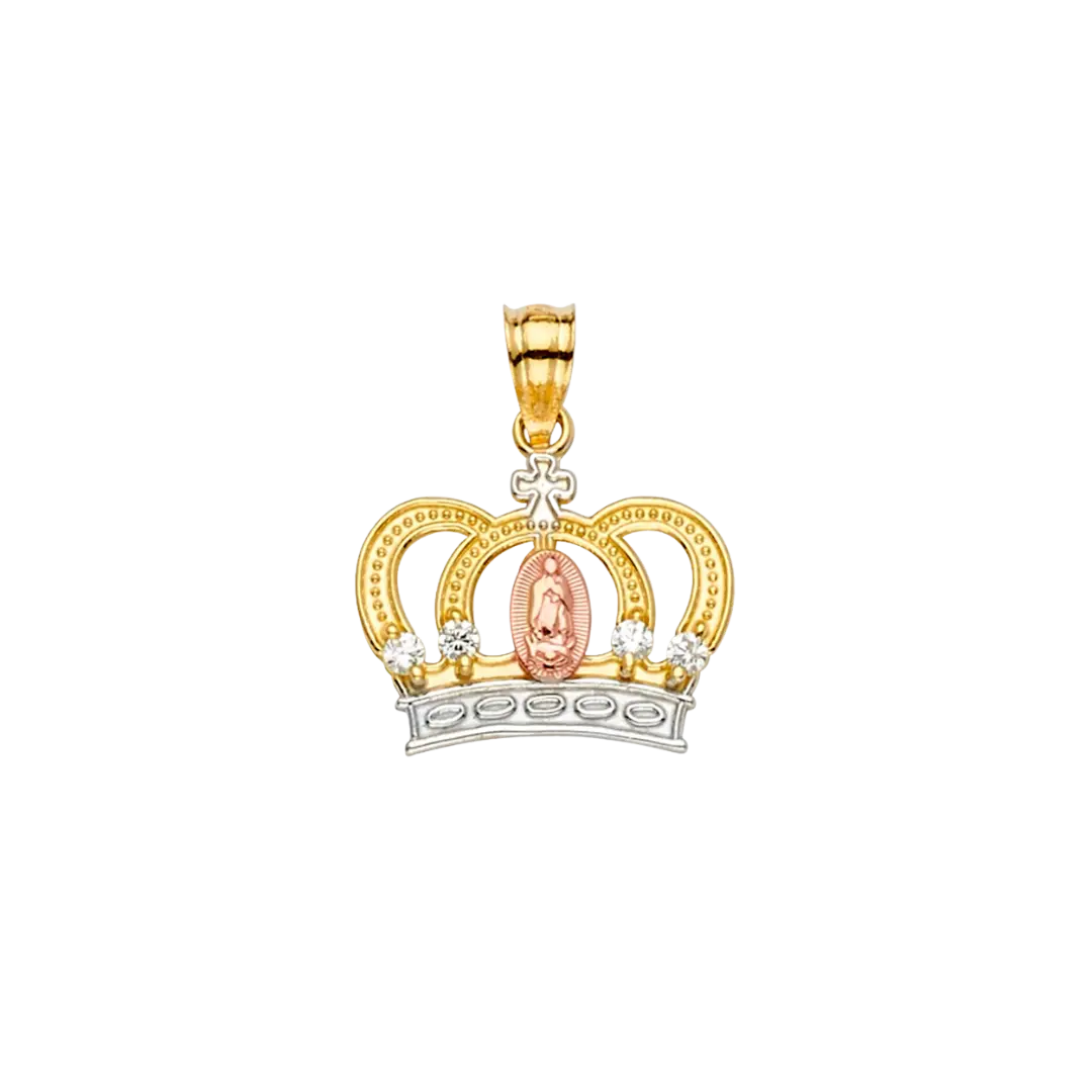 Guadalupe Crown with CZ Pendant - 14k Tri Color Gold