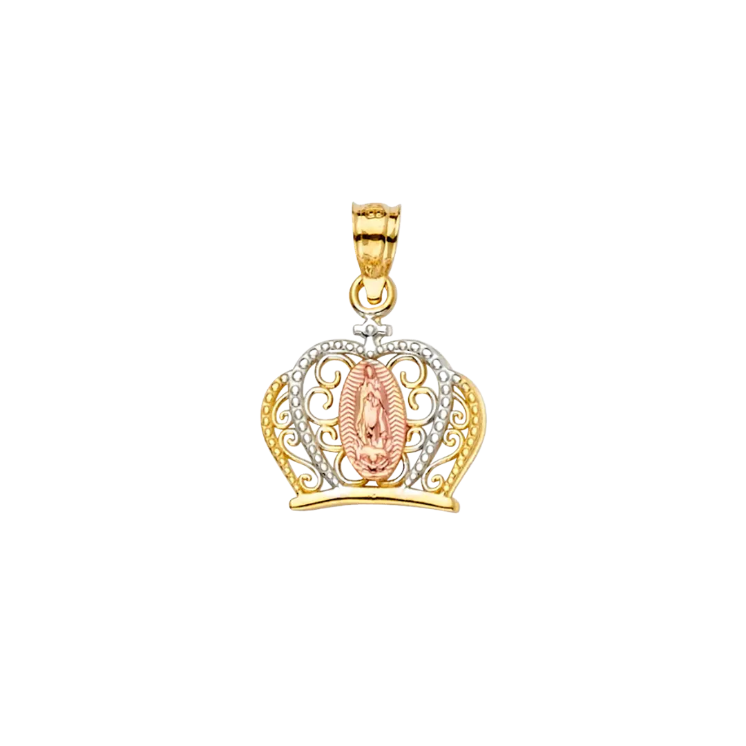 Guadalupe Crown with CZ Pendant - 14k Tri Color Gold