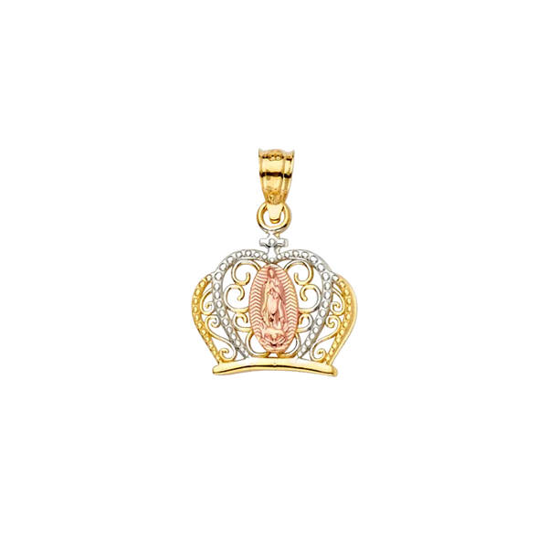 Guadalupe Crown with CZ Pendant - 14k Tri Color Gold