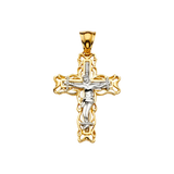 Crucufix Cross with CZ Pendant - 14k Two Tone Gold