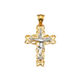 Crucufix Cross with CZ Pendant - 14k Two Tone Gold