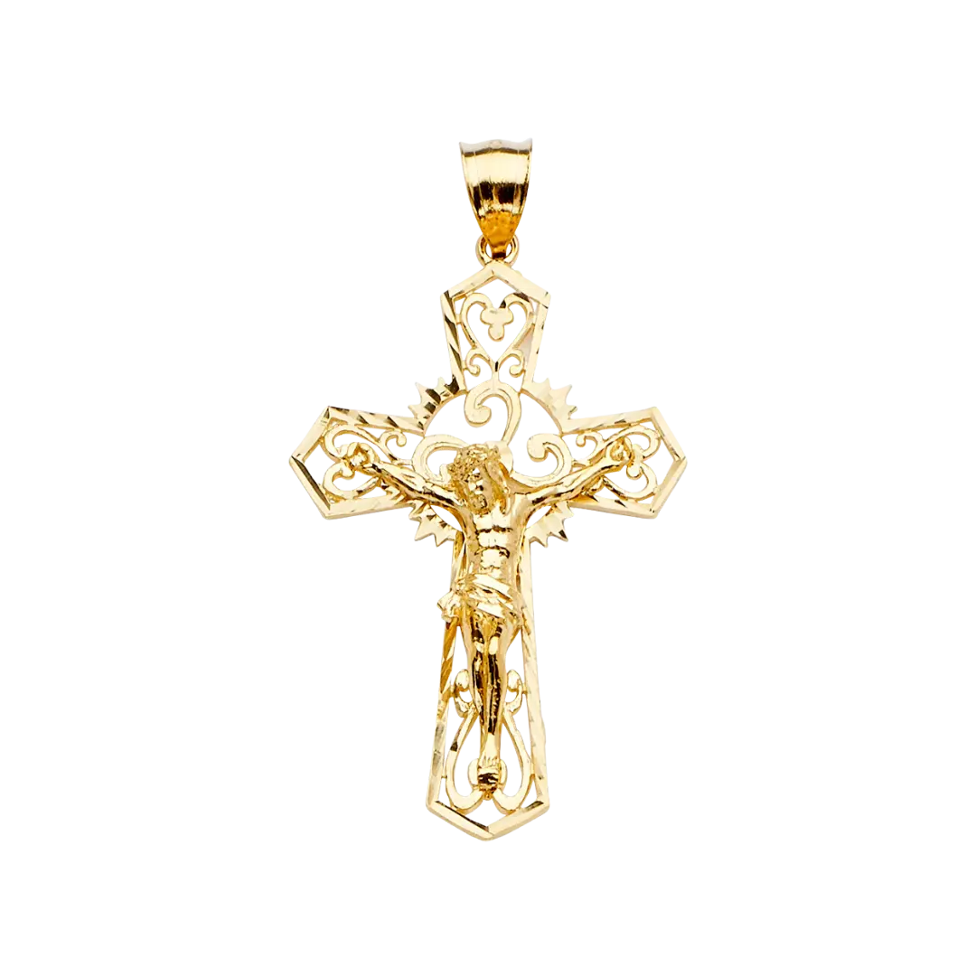 Fancy Crucufix Pendant - 14k Yellow Gold